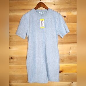 Steve Madden Sweater Dress Heather Grey Mini Women M 2 Pocket Short Sleeve Shift